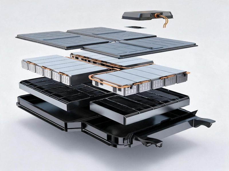 Adhesive bonding and sealing applied to a battery module.