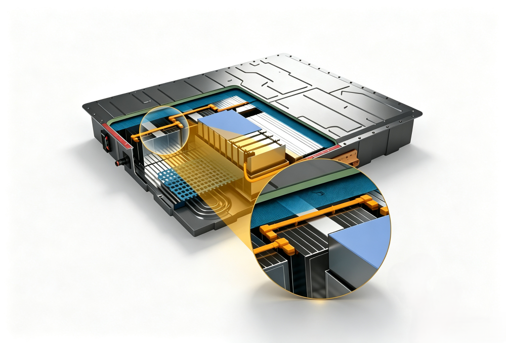 Thermal gap filler dispensed between battery cells in a pack.